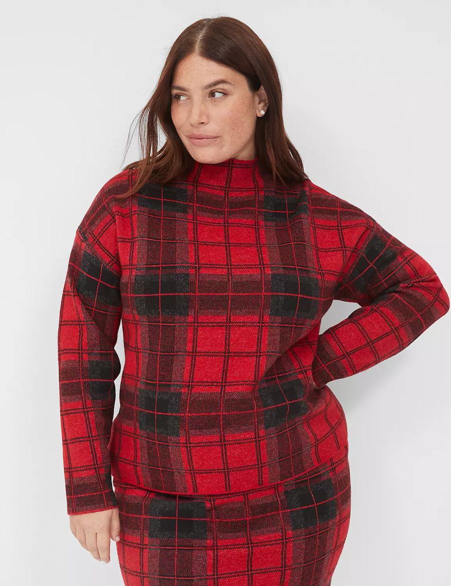 Lane Bryant Mock-Neck Plaid Truien Dames Rood | FST9986BI