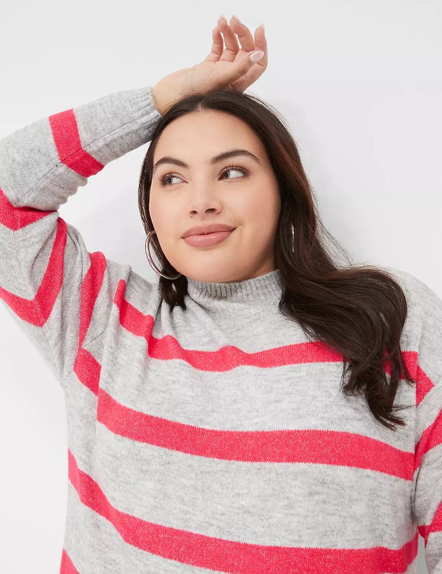 Lane Bryant Mock-Neck Striped Sweater Gebreide Jurk Dames Grijs | JOW9710LR