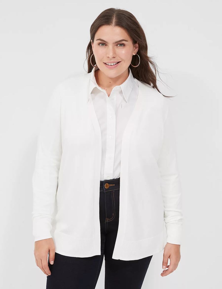 Lane Bryant Modern Long-Sleeve Open-Front Cardigan Dames Wit | VHO709ZF