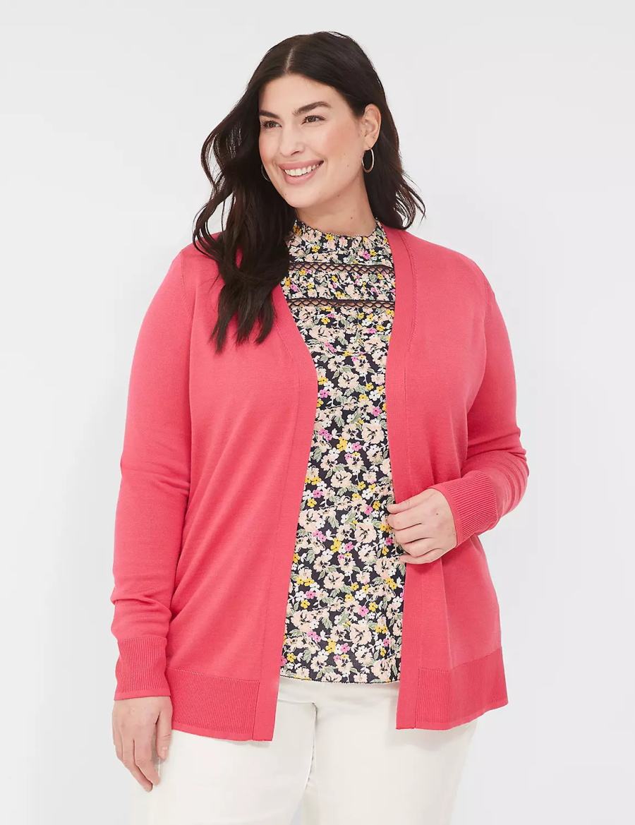 Lane Bryant Modern Long-Sleeve Open-Front Cardigan Dames Roze | MVY1562IG
