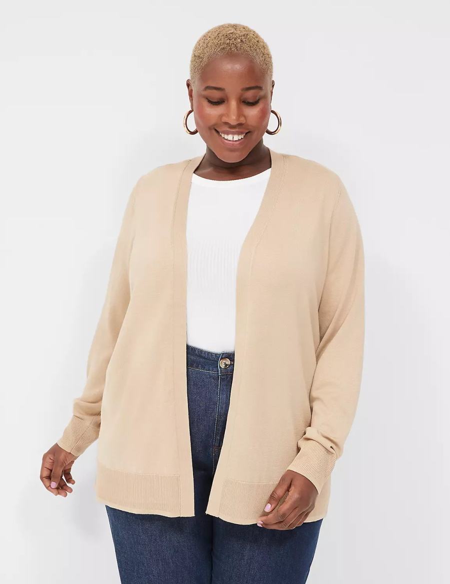 Lane Bryant Modern Long-Sleeve Open-Front Cardigan Dames Khaki | CJD2891PM