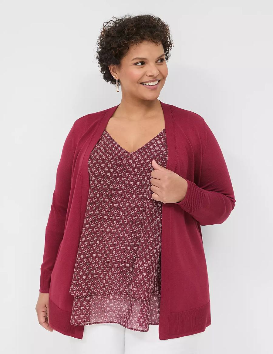 Lane Bryant Modern Long-Sleeve Open-Front Cardigan Dames Dieprood | EUP143DA