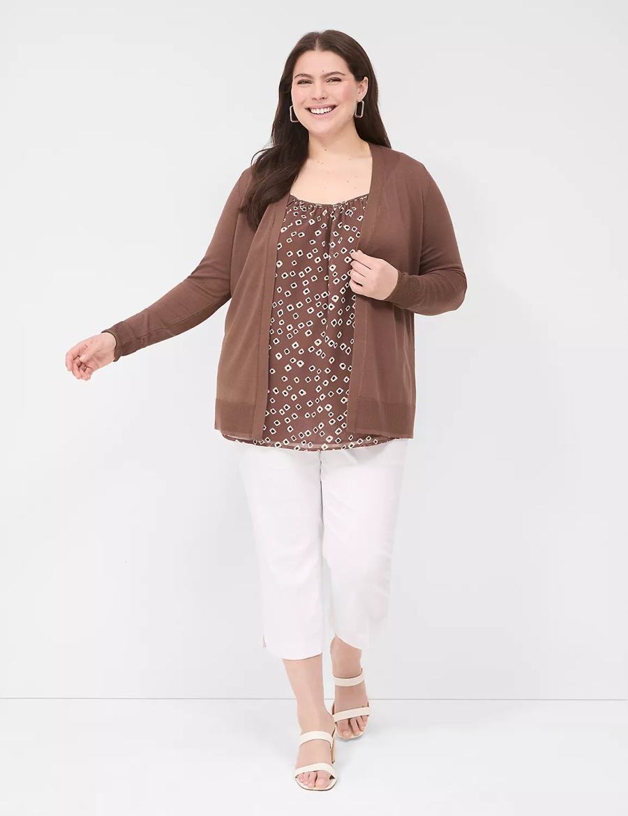 Lane Bryant Modern Long-Sleeve Open-Front Cardigan Dames Bruin | AWL787GW
