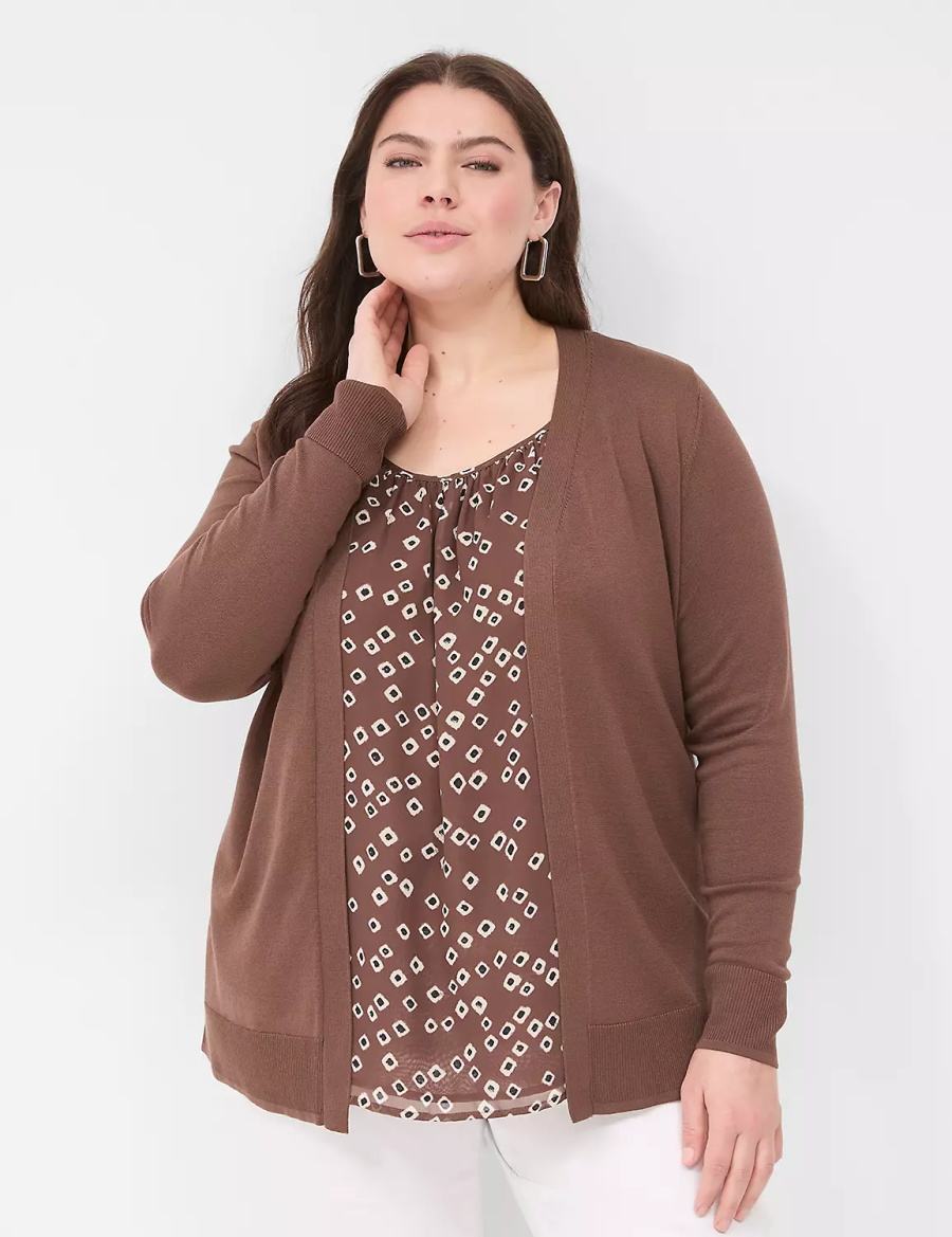 Lane Bryant Modern Long-Sleeve Open-Front Cardigan Dames Bruin | AWL787GW