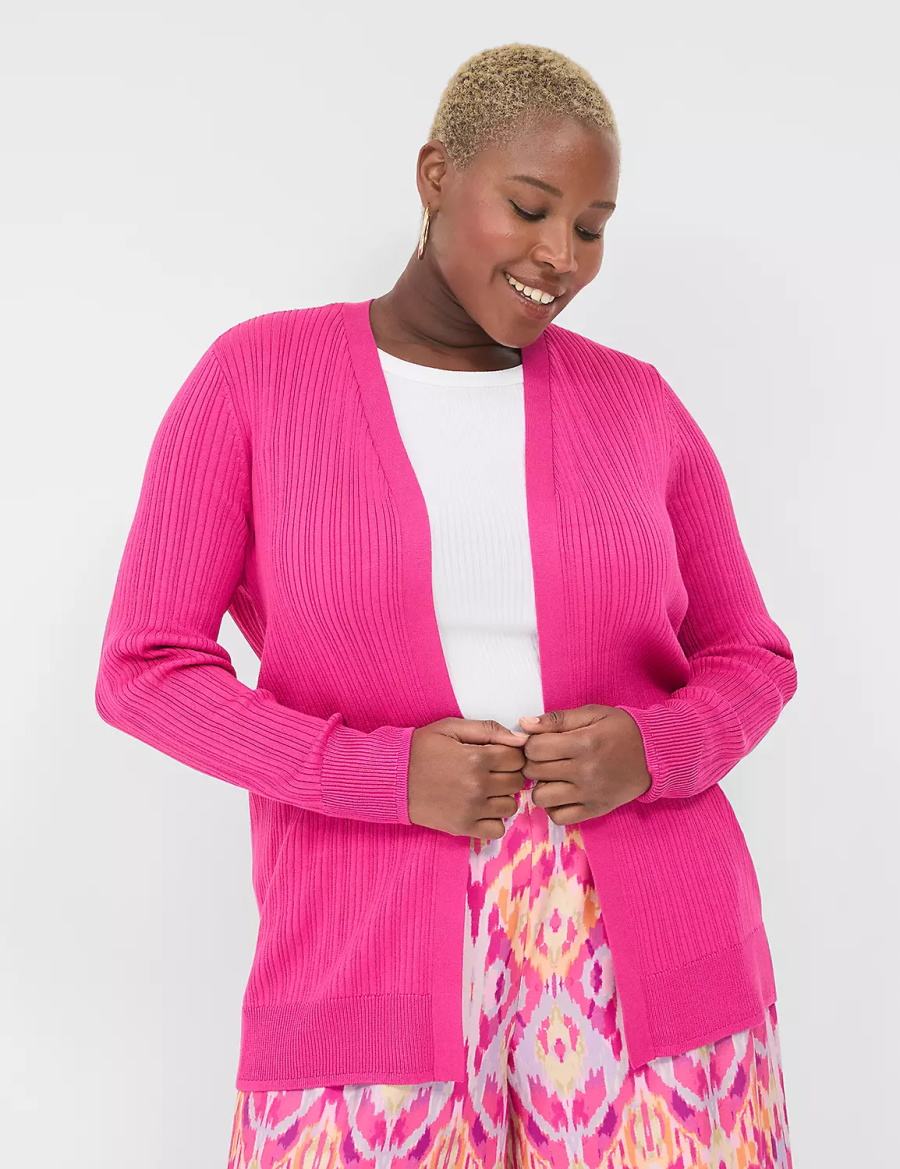 Lane Bryant Modern Open-Front Ribbed Cardigan Dames Roze | HWL4281SP