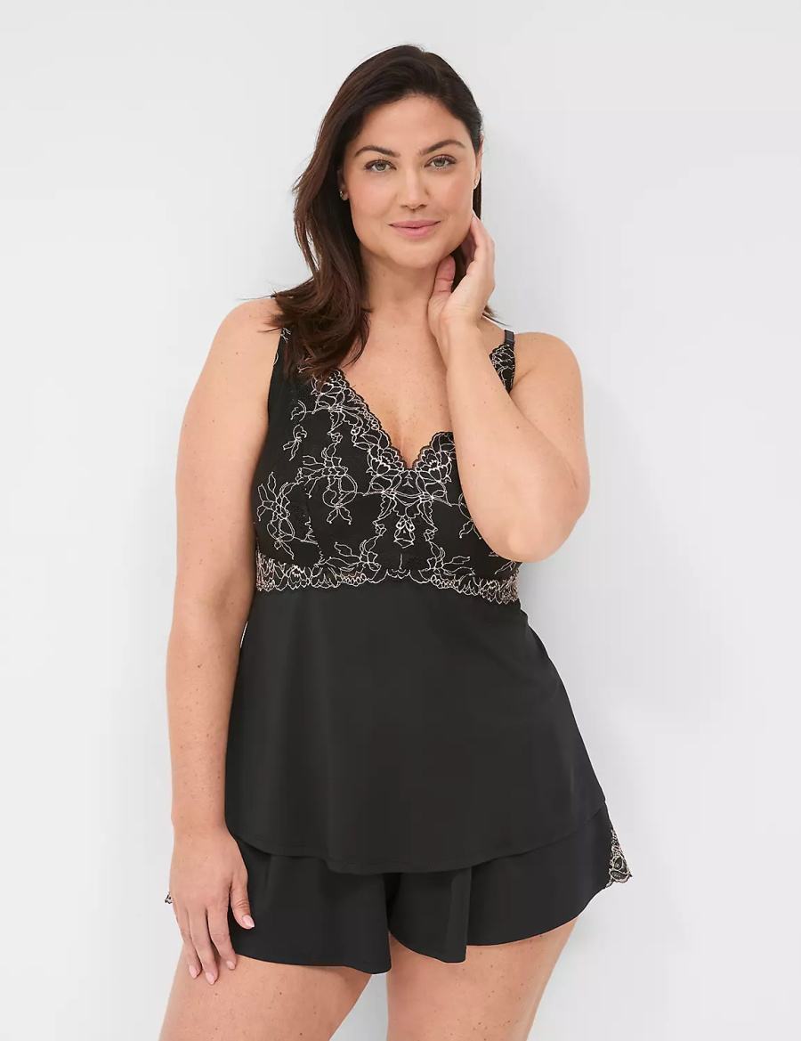 Lane Bryant Modern Romance Cami & Short Set Pyjama Dames Zwart | AKA7296QV