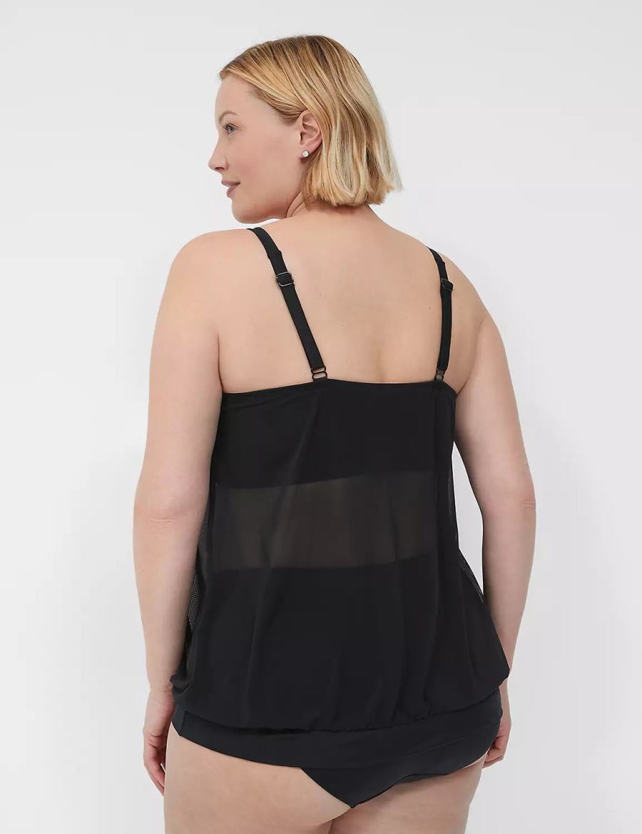 Lane Bryant No-Wire Mesh Blouson Tankini Bikinitop Dames Zwart | MFY784PC