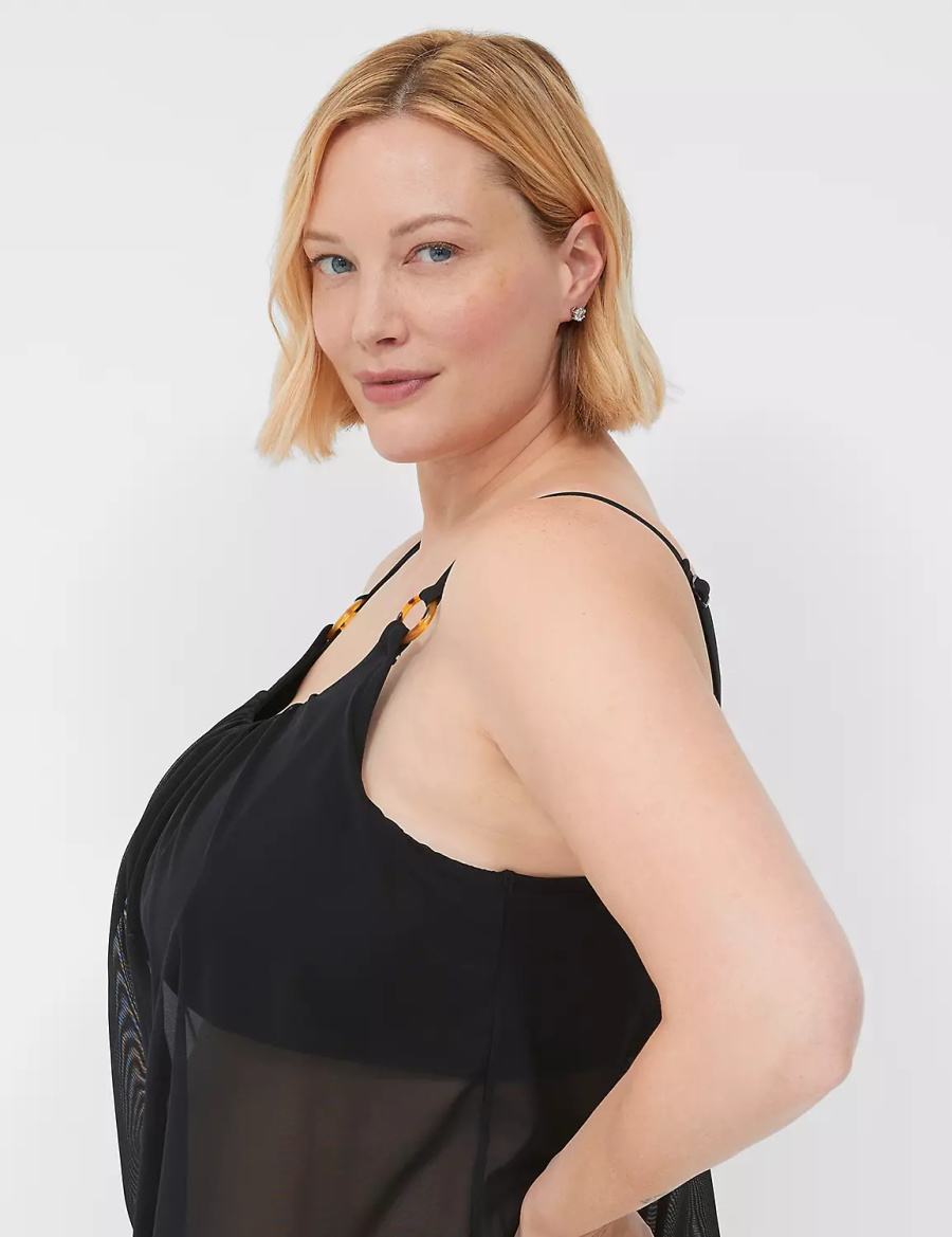 Lane Bryant No-Wire Mesh Blouson Tankini Bikinitop Dames Zwart | MFY784PC