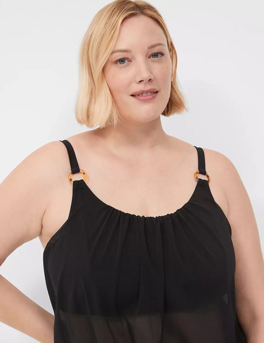 Lane Bryant No-Wire Mesh Blouson Tankini Bikinitop Dames Zwart | MFY784PC