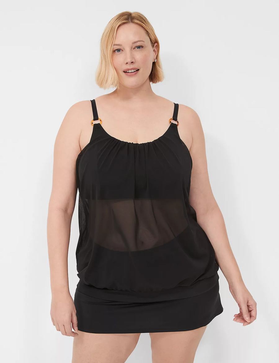 Lane Bryant No-Wire Mesh Blouson Tankini Bikinitop Dames Zwart | MFY784PC