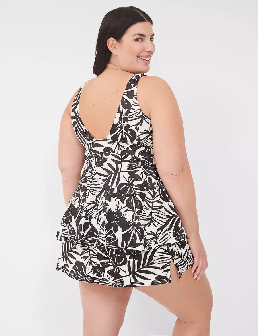 Lane Bryant No-Wire Plunge Tankini Bikinitop Dames Wit Zwart | TOW6249KJ