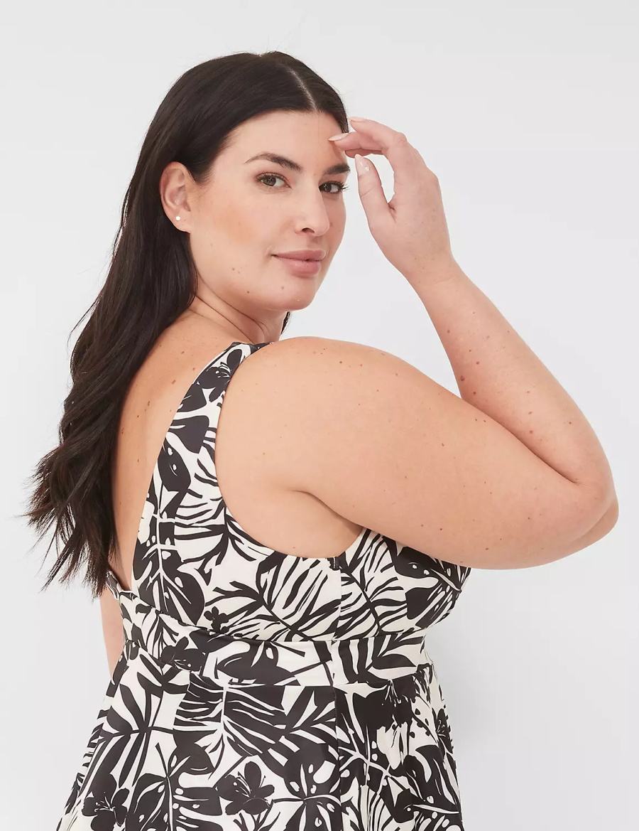 Lane Bryant No-Wire Plunge Tankini Bikinitop Dames Wit Zwart | TOW6249KJ