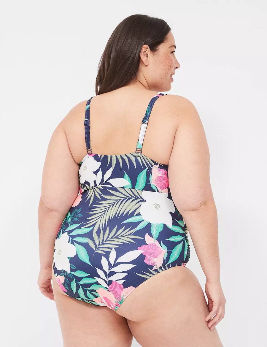 Lane Bryant No-Wire Wrap One-Piece Badpakken Dames Donkerblauw | XJK4342FE