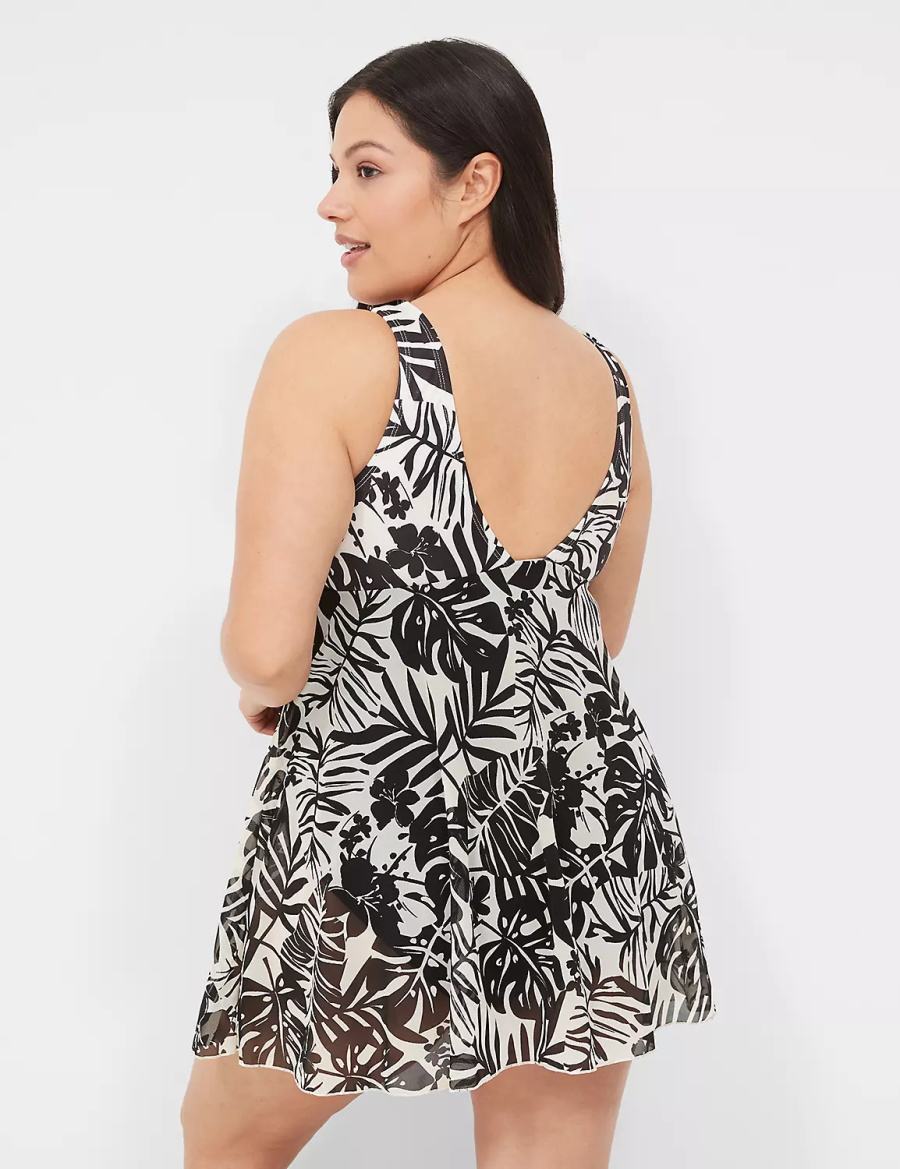 Lane Bryant No-Wire Wrap Swim Jurk Dames Wit Zwart | OQM5247IA