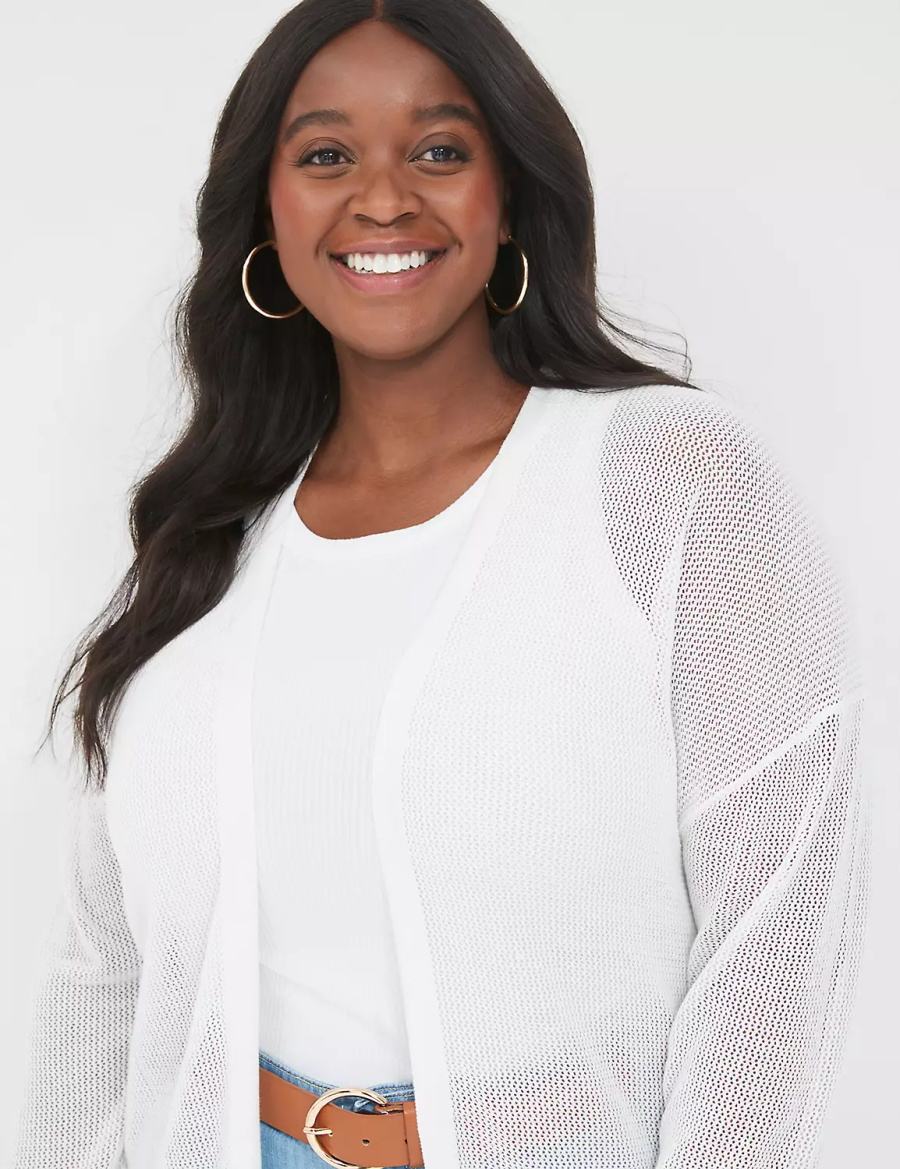 Lane Bryant Open-Front Mesh Cardigan Dames Wit | VQE320WD