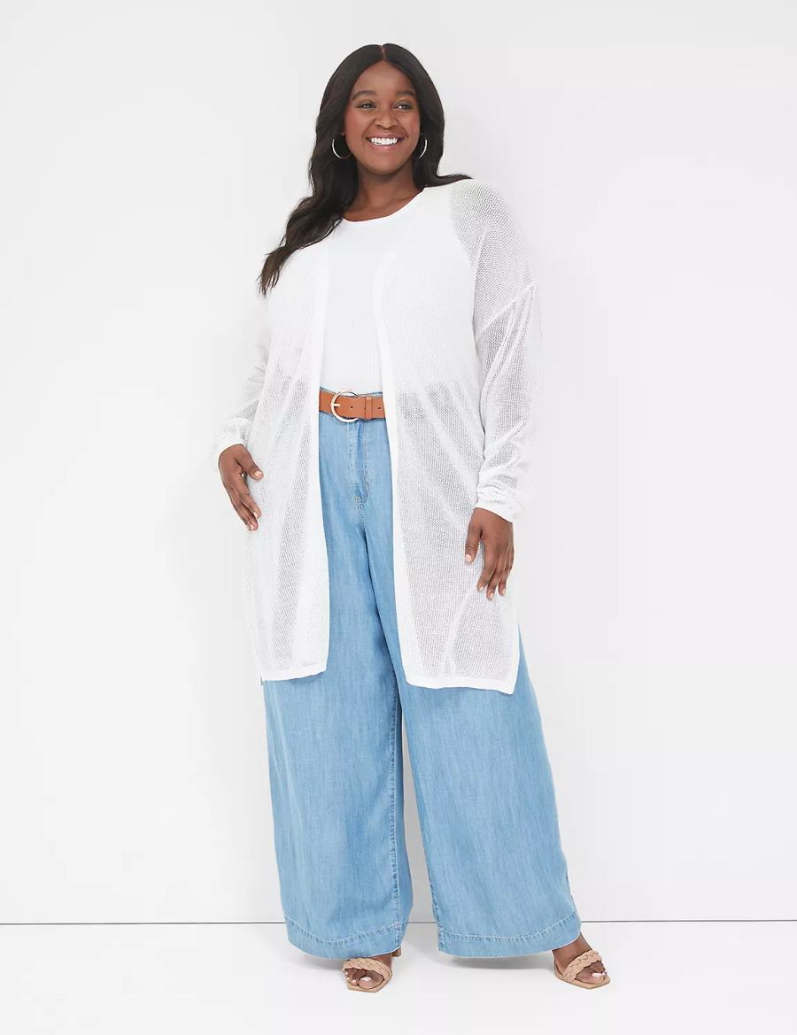 Lane Bryant Open-Front Mesh Cardigan Dames Wit | VQE320WD