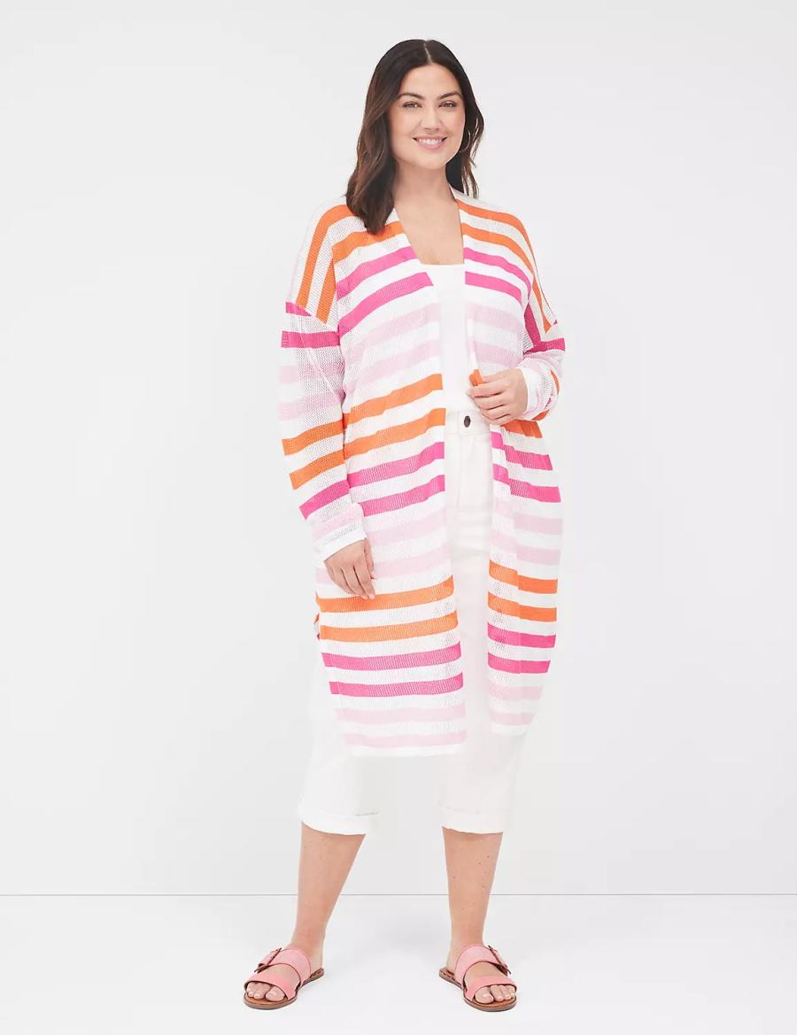 Lane Bryant Open-Front Mesh Cardigan Dames Roze Oranje | PMC9428YH
