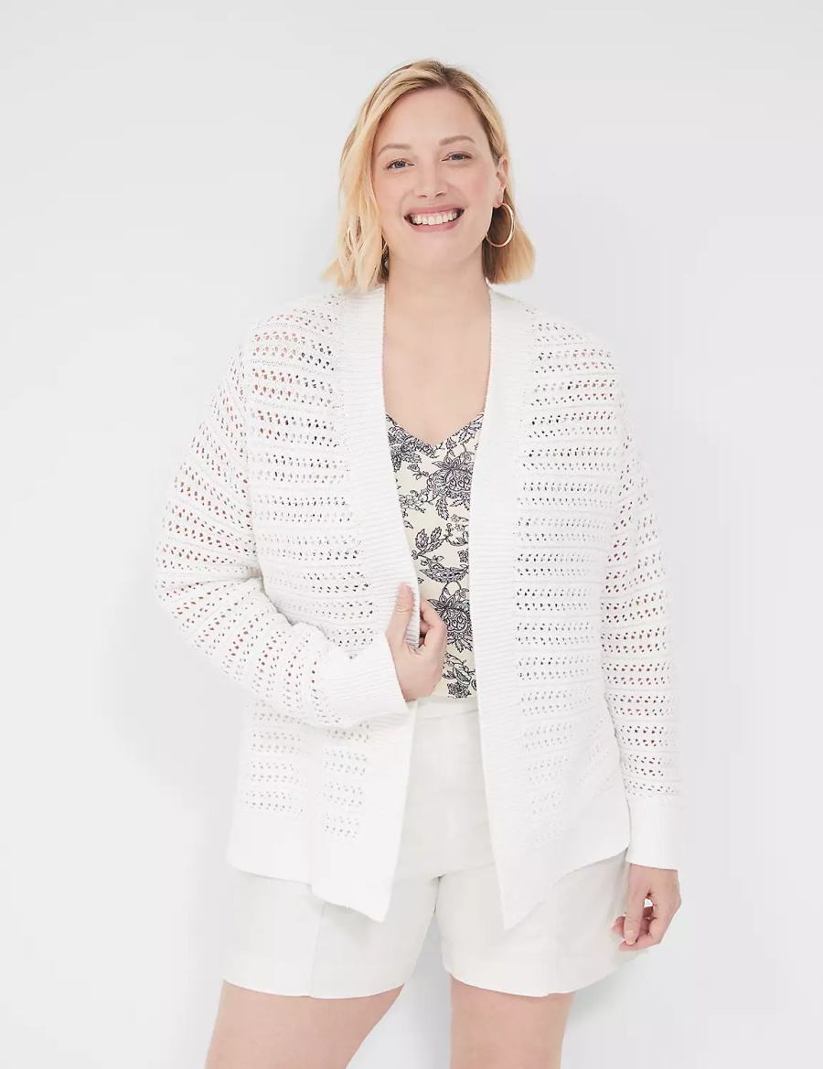 Lane Bryant Open-Front Stitch Cardigan Dames Wit | VSP8670BR
