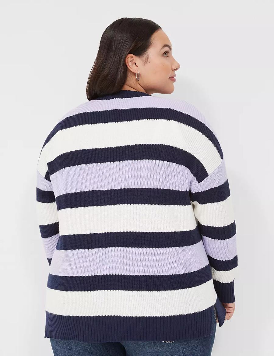 Lane Bryant Open-Front Stripe Cardigan Dames Paars Donkerblauw Strepen | OTO7443PS
