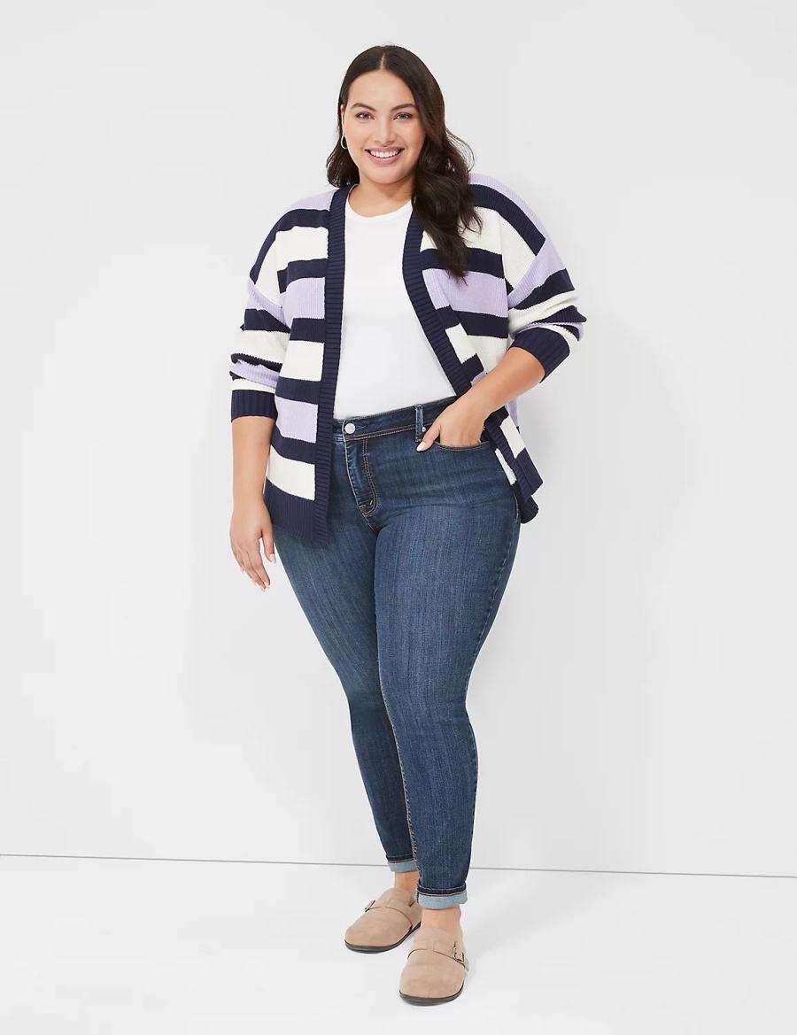 Lane Bryant Open-Front Stripe Cardigan Dames Paars Donkerblauw Strepen | OTO7443PS