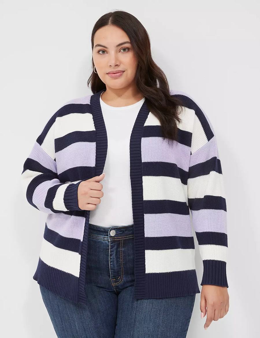 Lane Bryant Open-Front Stripe Cardigan Dames Paars Donkerblauw Strepen | OTO7443PS