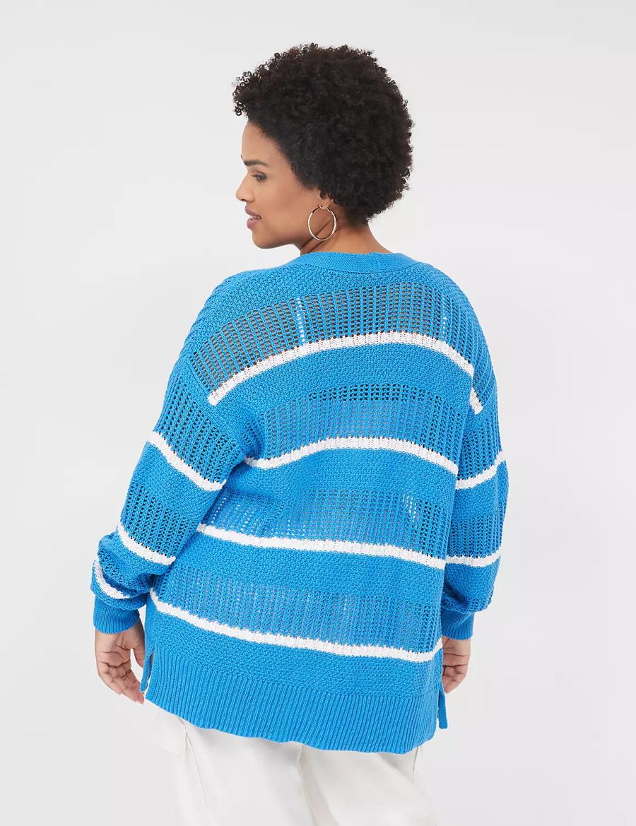 Lane Bryant Open Front Striped Cardigan Dames Blauw | YHR1129FO
