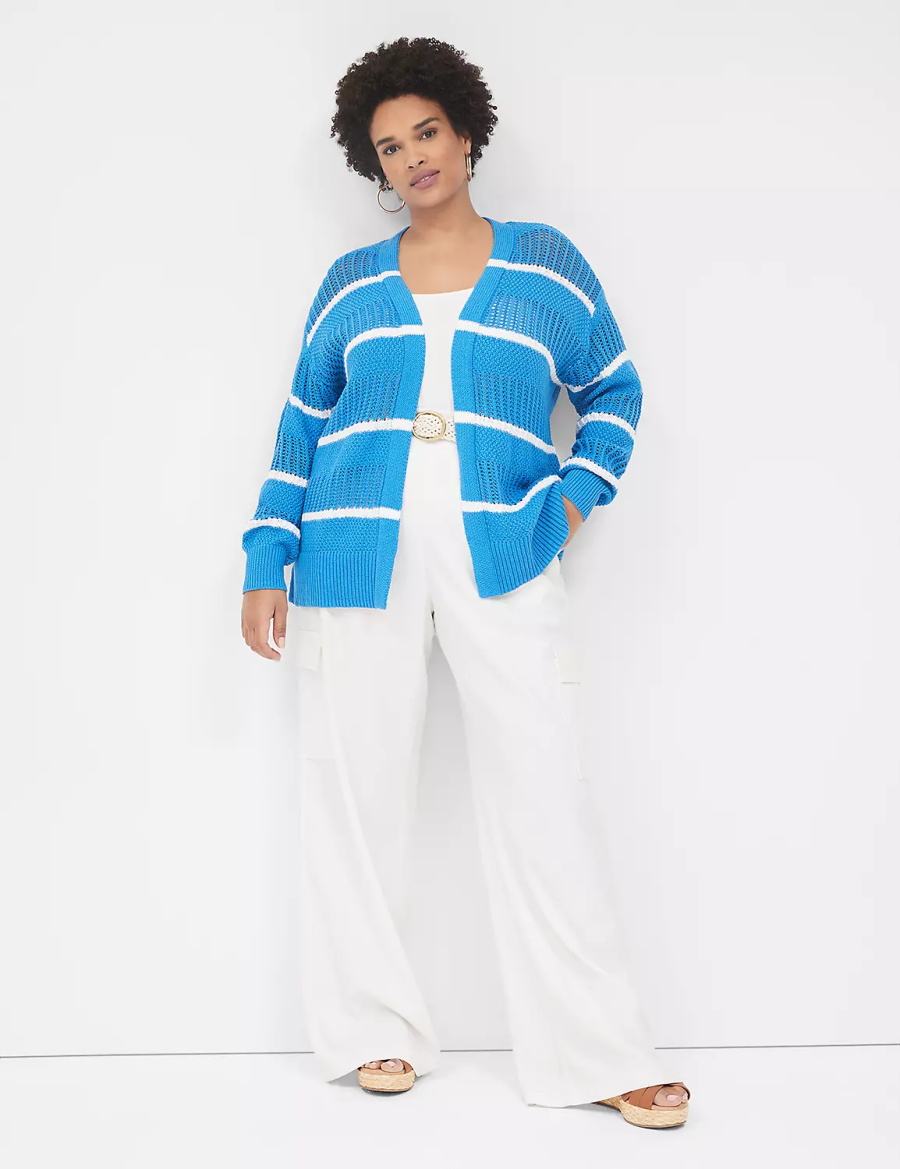 Lane Bryant Open Front Striped Cardigan Dames Blauw | YHR1129FO