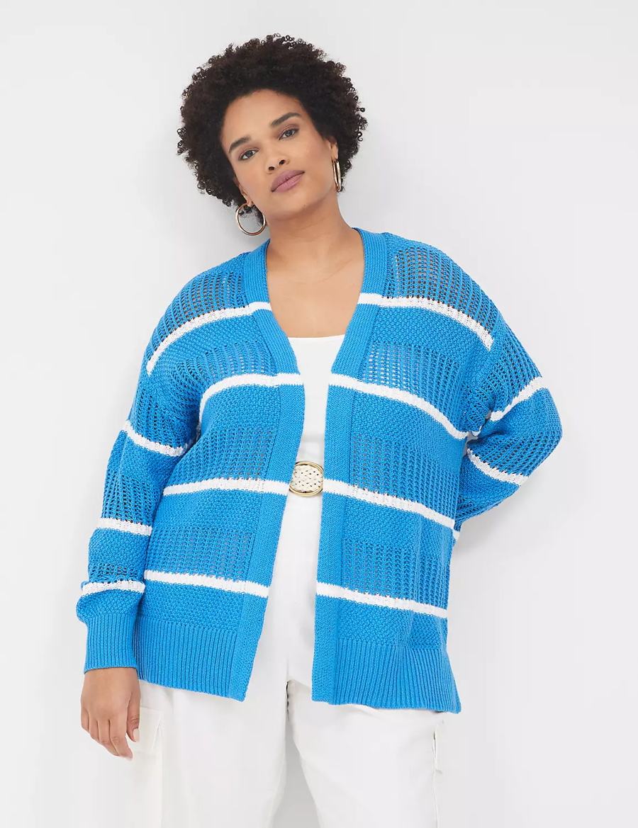 Lane Bryant Open Front Striped Cardigan Dames Blauw | YHR1129FO