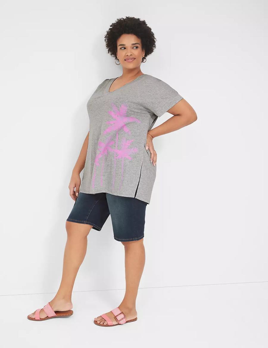 Lane Bryant Palm Trees Graphic Easy Tunic T-shirts Dames Grijs | TPX2445PJ