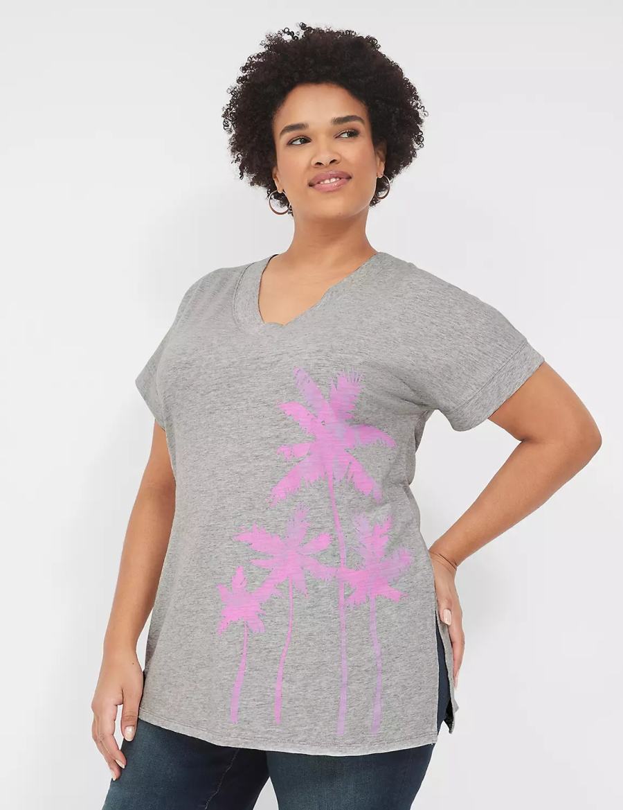 Lane Bryant Palm Trees Graphic Easy Tunic T-shirts Dames Grijs | TPX2445PJ
