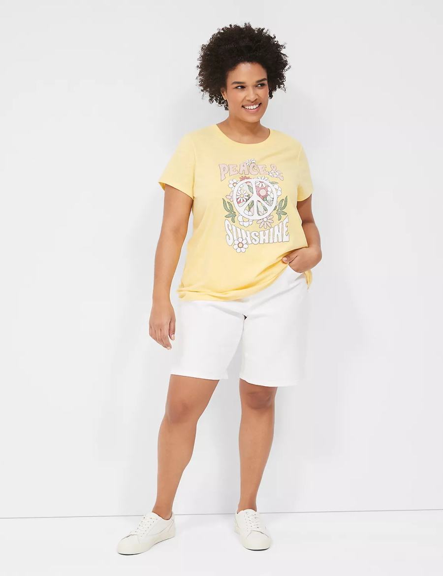 Lane Bryant Peace & Sunshine Sparkle Graphic Tee T-shirts Dames Geel | KKM6458JZ