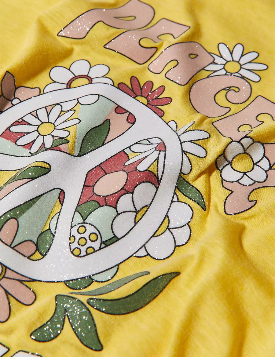 Lane Bryant Peace & Sunshine Sparkle Graphic Tee T-shirts Dames Geel | KKM6458JZ