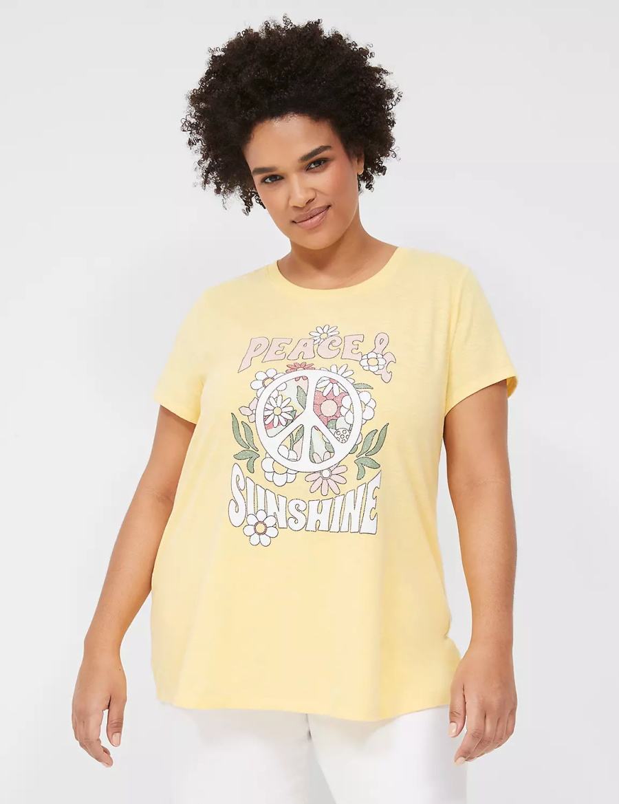 Lane Bryant Peace & Sunshine Sparkle Graphic Tee T-shirts Dames Geel | KKM6458JZ