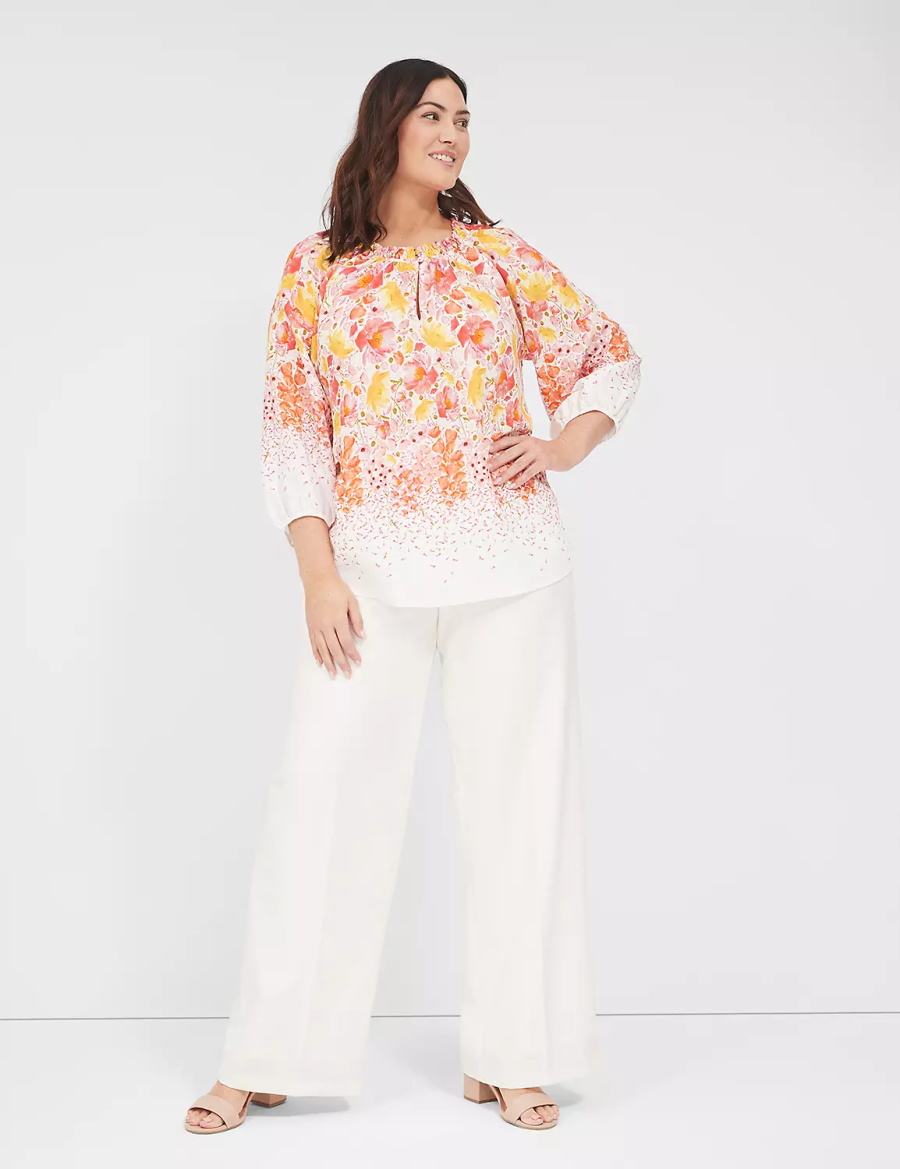 Lane Bryant Perfect Drape High-Rise Wide Leg - Fully Lined Broek Dames Wit Roze | WYR4454MT