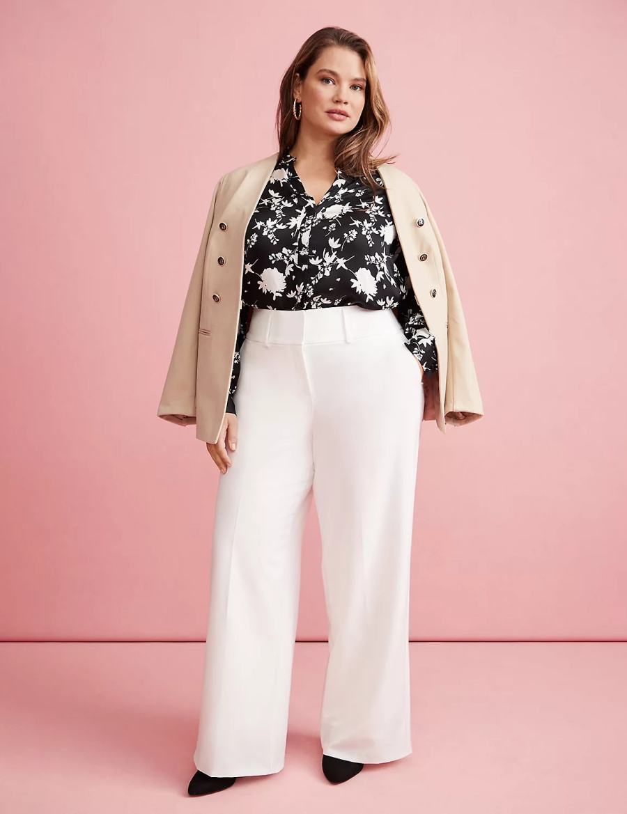 Lane Bryant Perfect Drape High-Rise Wide Leg - Fully Lined Broek Dames Wit Roze | WYR4454MT