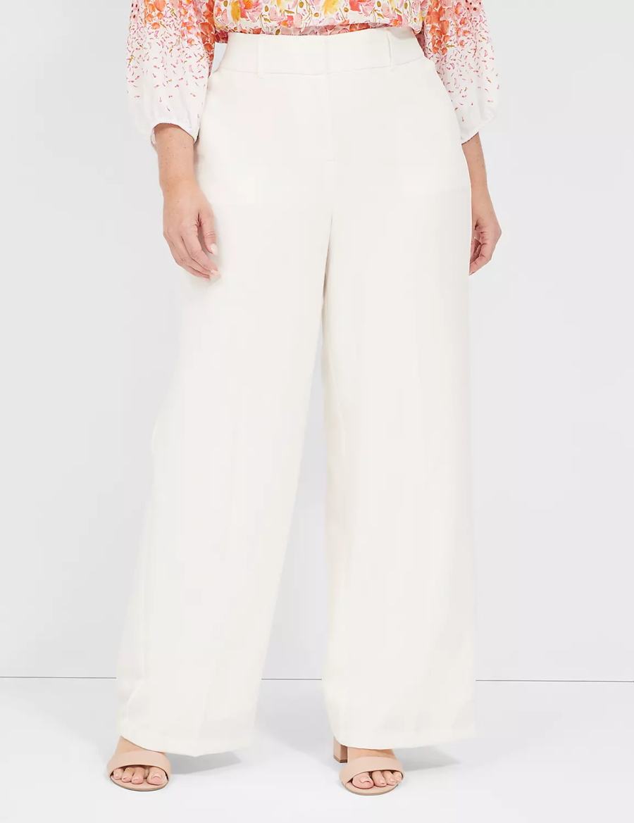 Lane Bryant Perfect Drape High-Rise Wide Leg - Fully Lined Broek Dames Wit Roze | WYR4454MT