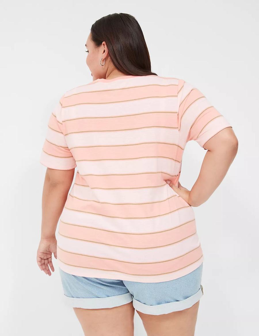 Lane Bryant Perfect Sleeve Crew-Neck Tee T-shirts Dames Oranje Strepen | QRE6299SP