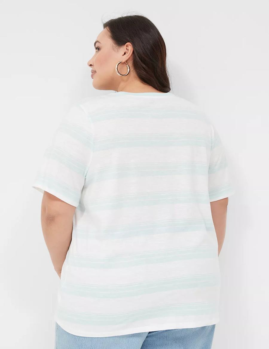 Lane Bryant Perfect Sleeve Crew-Neck Tee T-shirts Dames Groen Wit | UHN5523IH