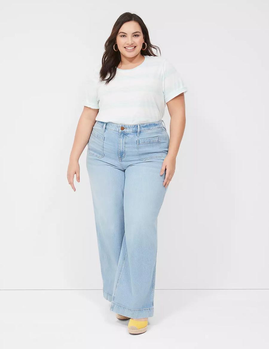 Lane Bryant Perfect Sleeve Crew-Neck Tee T-shirts Dames Groen Wit | UHN5523IH