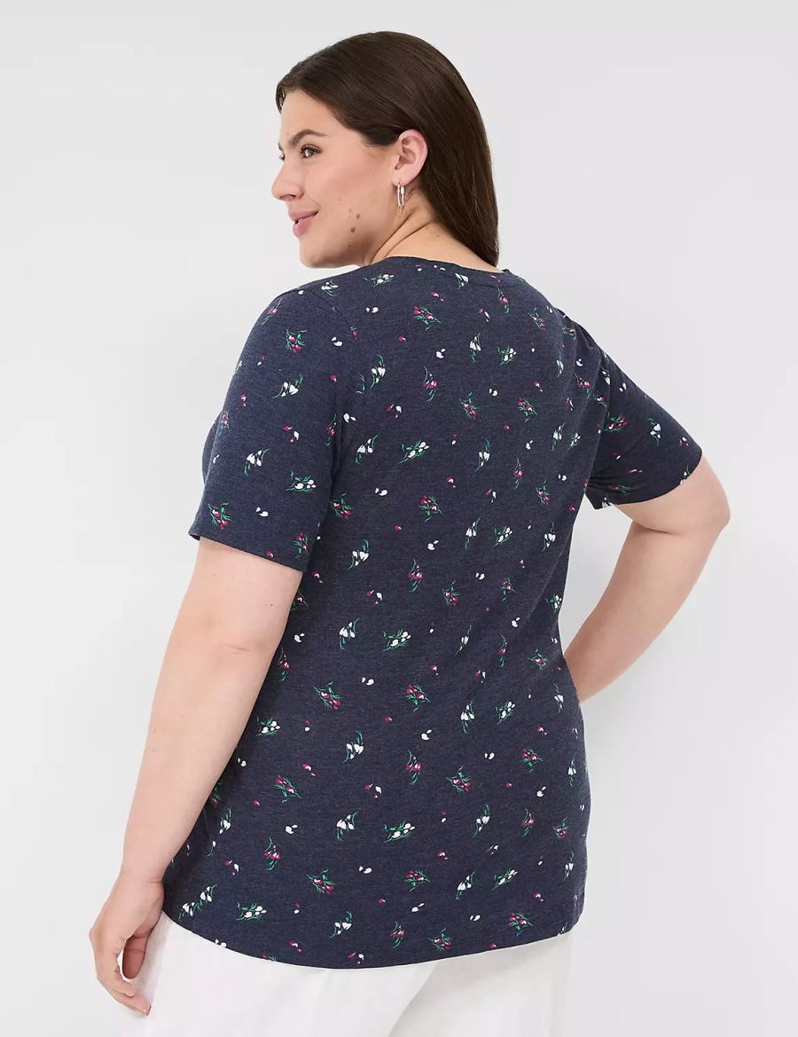 Lane Bryant Perfect Sleeve Crew-Neck Tee T-shirts Dames Donkerblauw | XIN1122VM
