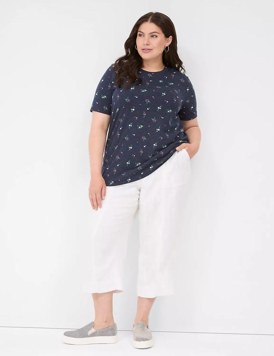 Lane Bryant Perfect Sleeve Crew-Neck Tee T-shirts Dames Donkerblauw | XIN1122VM