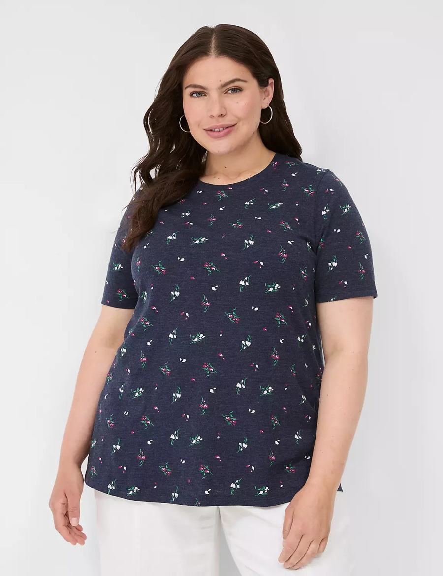 Lane Bryant Perfect Sleeve Crew-Neck Tee T-shirts Dames Donkerblauw | XIN1122VM