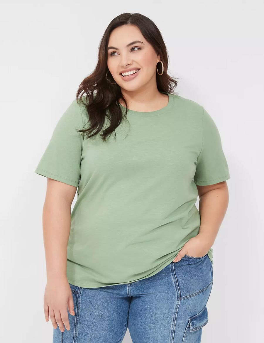 Lane Bryant Perfect Sleeve Crew-Neck Tee T-shirts Dames Lichtgroen | MJW9122PB