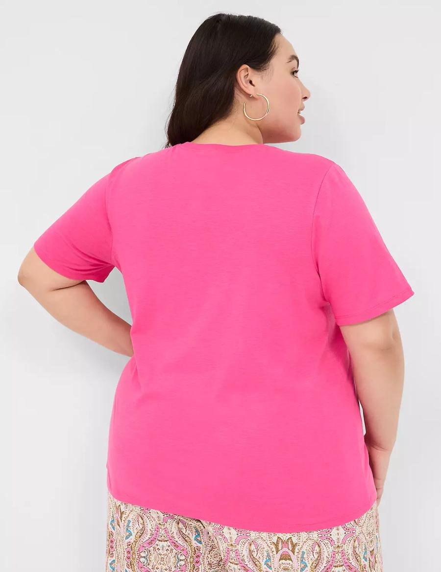 Lane Bryant Perfect Sleeve Crew-Neck Tee T-shirts Dames Roze | NOI1876TL