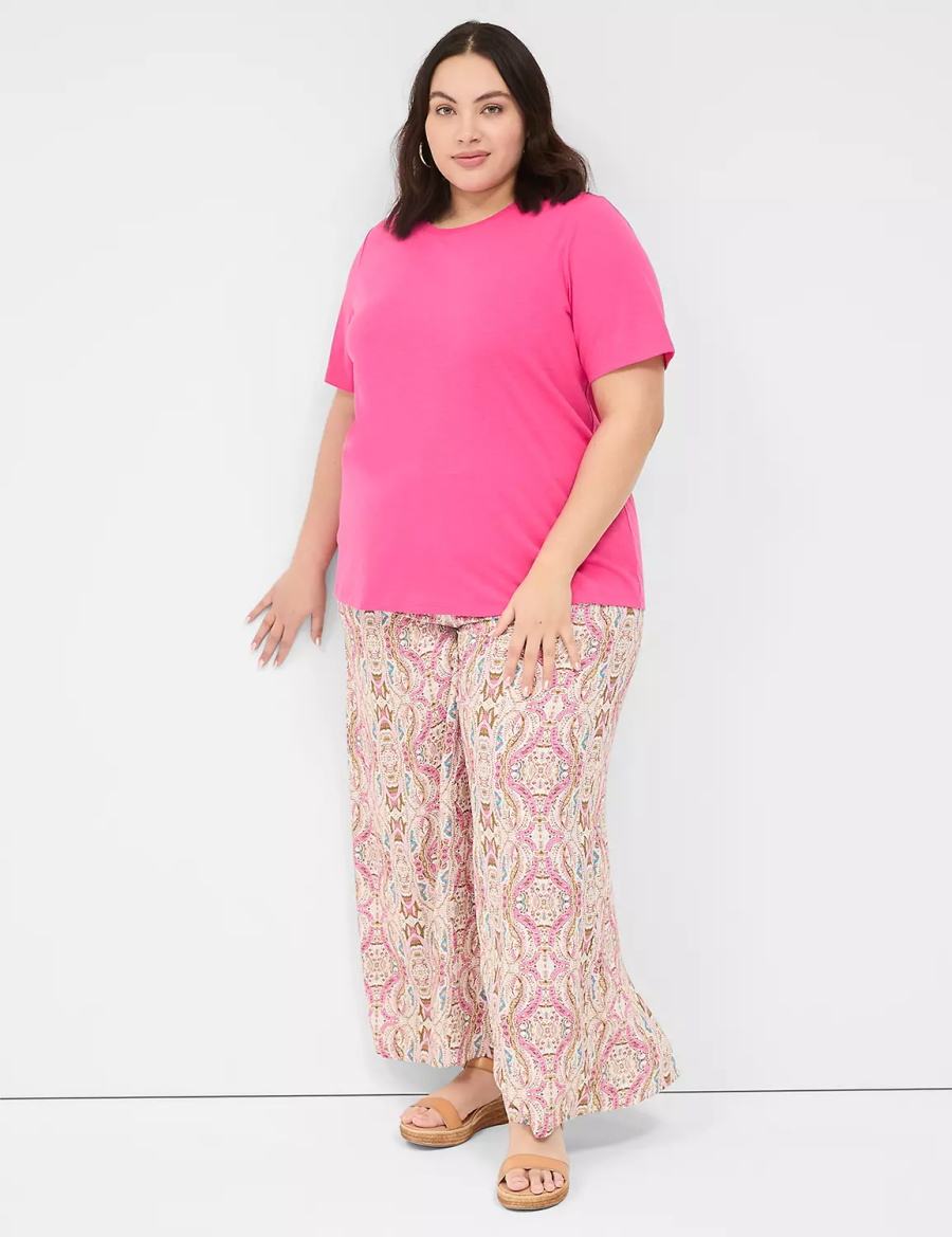 Lane Bryant Perfect Sleeve Crew-Neck Tee T-shirts Dames Roze | NOI1876TL