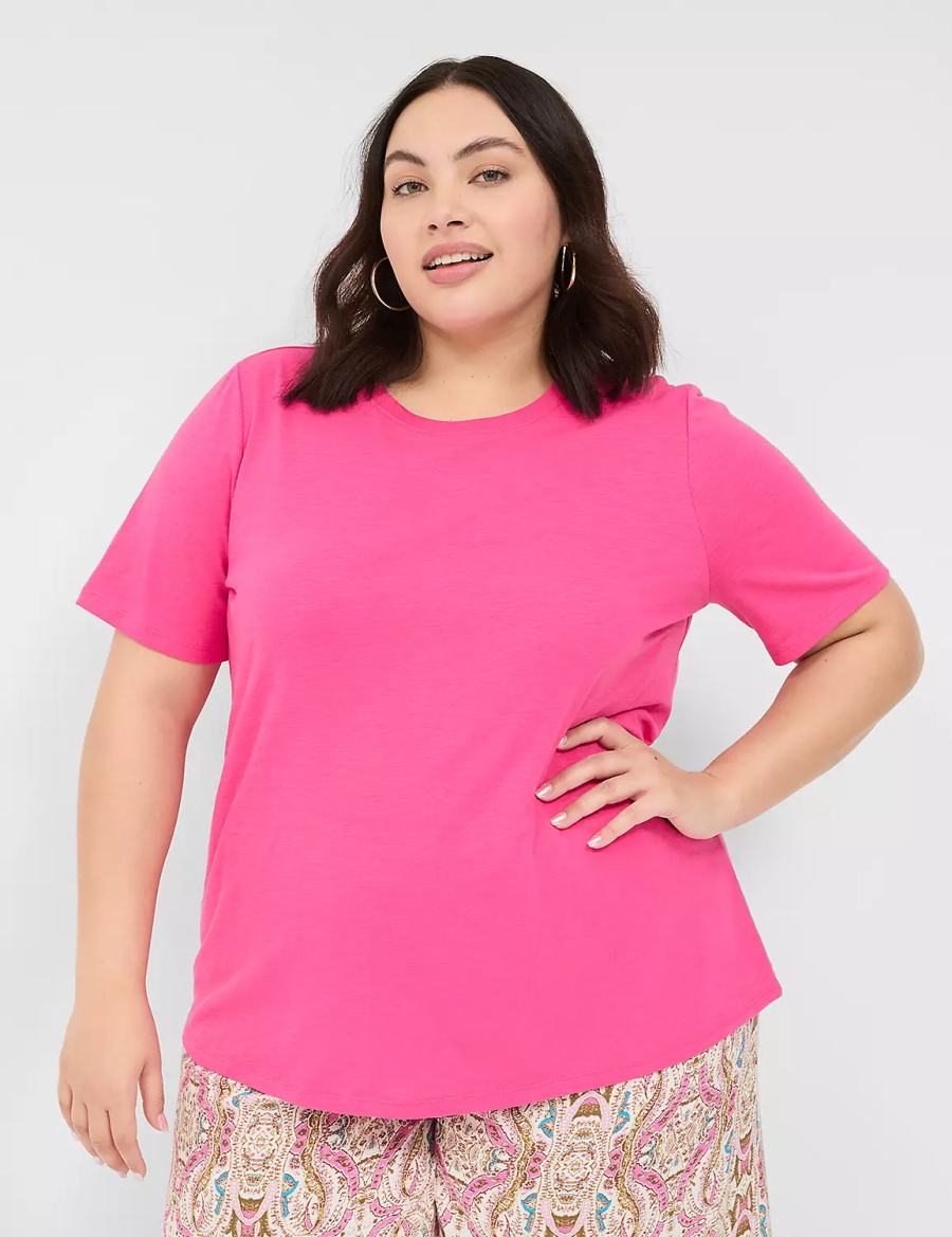 Lane Bryant Perfect Sleeve Crew-Neck Tee T-shirts Dames Roze | NOI1876TL