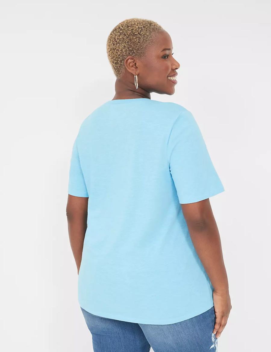 Lane Bryant Perfect Sleeve Crew-Neck Tee T-shirts Dames Blauw | IFC3411PZ