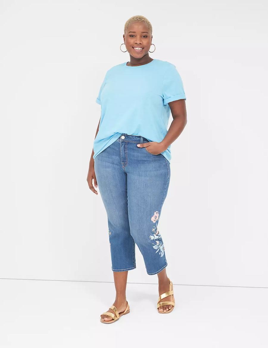 Lane Bryant Perfect Sleeve Crew-Neck Tee T-shirts Dames Blauw | IFC3411PZ