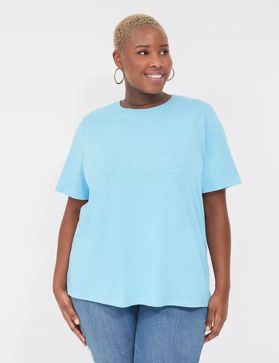 Lane Bryant Perfect Sleeve Crew-Neck Tee T-shirts Dames Blauw | IFC3411PZ
