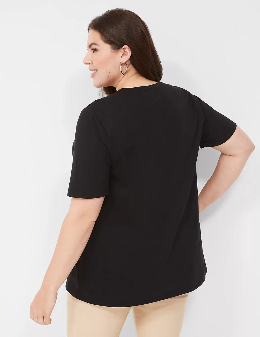 Lane Bryant Perfect Sleeve Crew-Neck Tee T-shirts Dames Zwart | BVC4831IZ